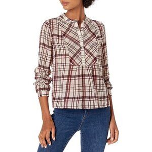 🦋 Lucky Brand Plaid Peasant Top Purple Boho Size S